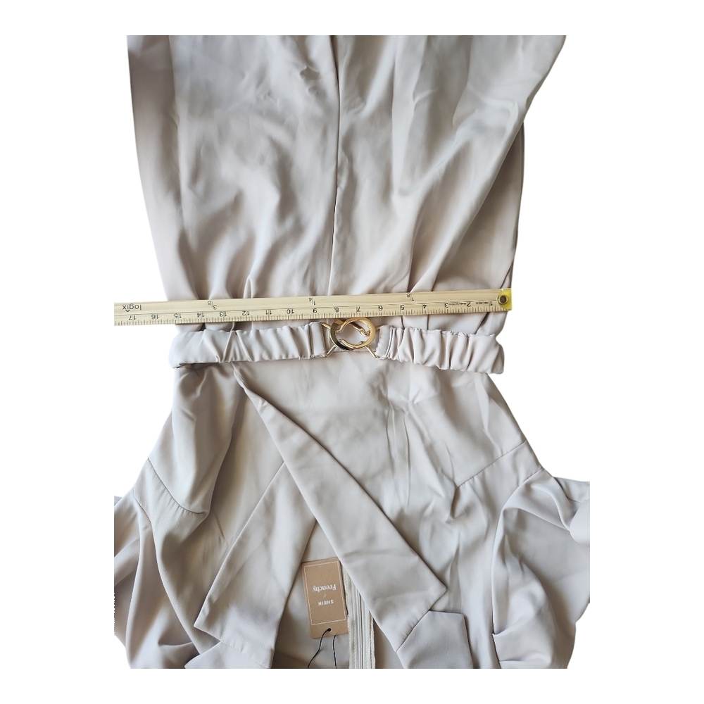 SHEIN Beige Belted Utility Jumpsuit Short Sleeve Wide Leg EU 40 US 8 10 - Picture 4 of 12